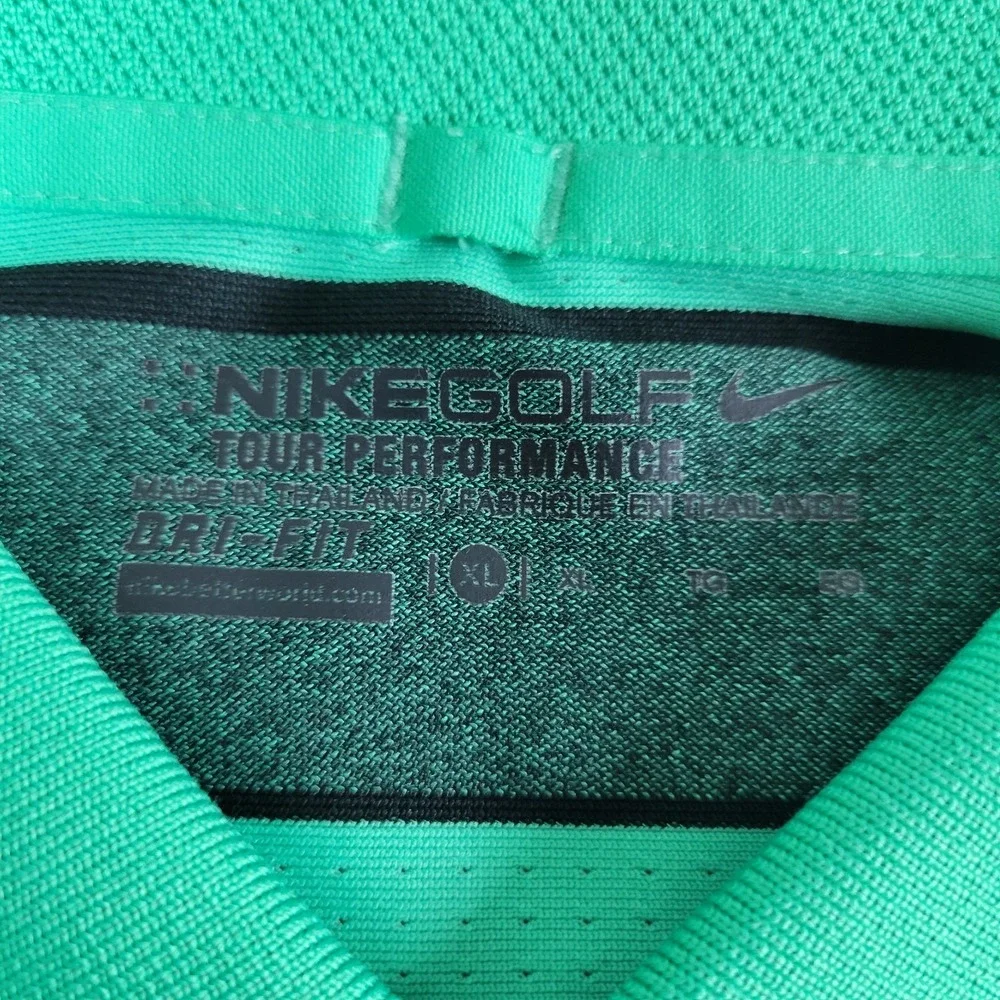 Nike Golf Tour Performance Mens XL Green Striped Stretch Polo Short Sleeve